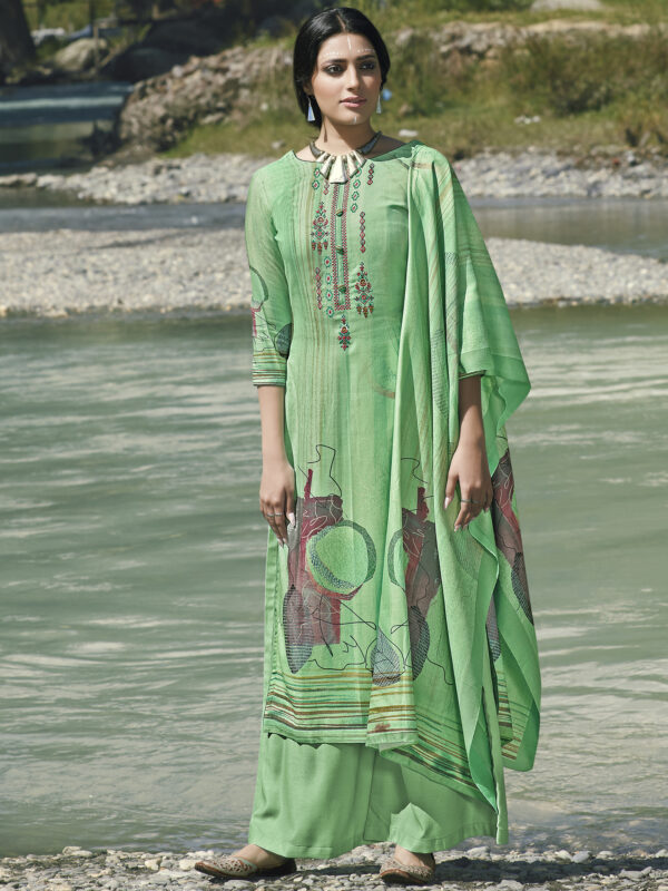 Stylee Lifestyle Green Pashmina Printed Dress Material