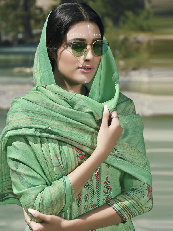 Stylee Lifestyle Green Pashmina Printed Dress Material