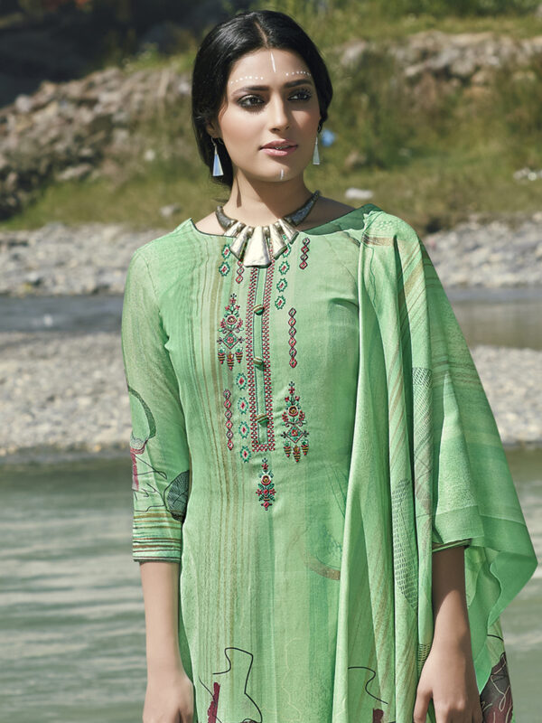 Stylee Lifestyle Green Pashmina Printed Dress Material