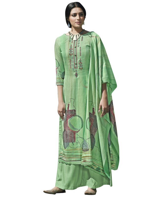 Stylee Lifestyle Green Pashmina Printed Dress Material