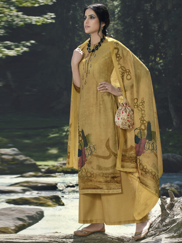 Stylee Lifestyle Yellow Pashmina Printed Dress Material