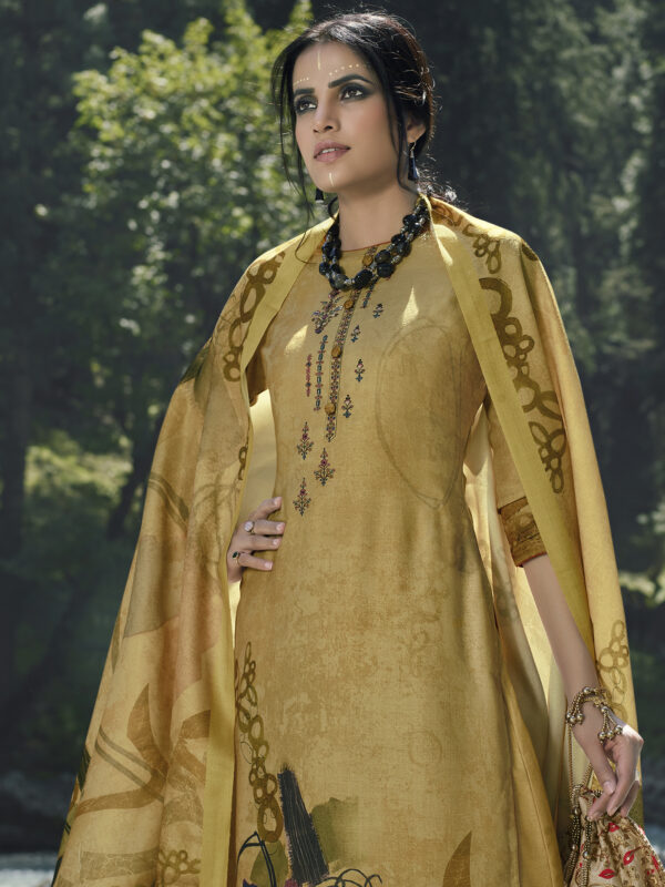 Stylee Lifestyle Yellow Pashmina Printed Dress Material