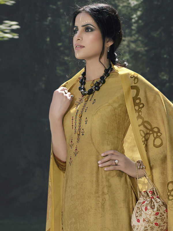 Stylee Lifestyle Yellow Pashmina Printed Dress Material