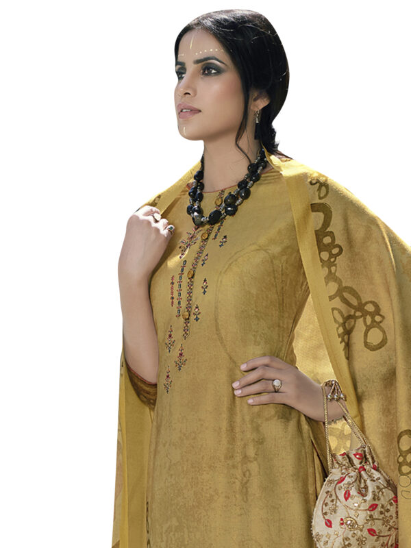 Stylee Lifestyle Yellow Pashmina Printed Dress Material