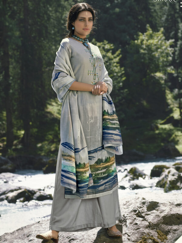 Stylee Lifestyle Grey Pashmina Printed Dress Material