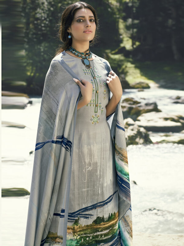 Stylee Lifestyle Grey Pashmina Printed Dress Material