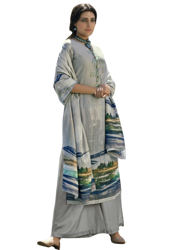 Stylee Lifestyle Grey Pashmina Printed Dress Material