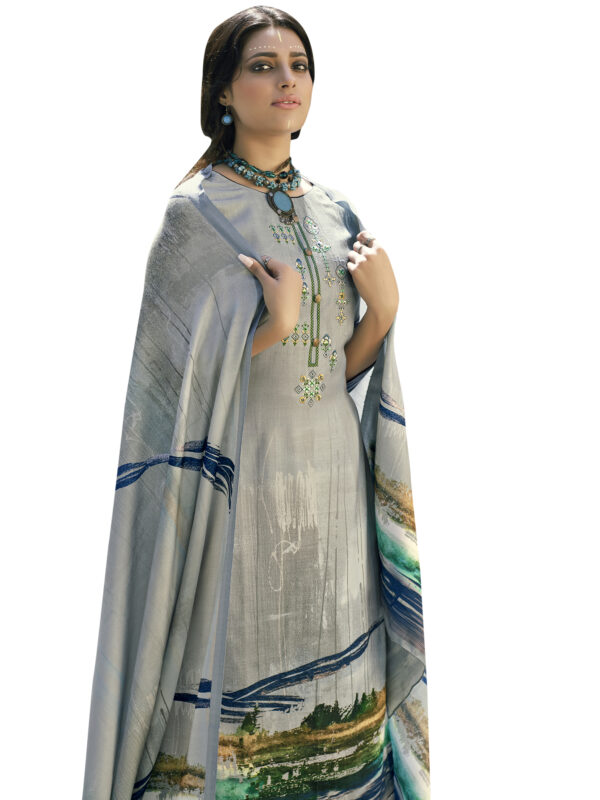 Stylee Lifestyle Grey Pashmina Printed Dress Material