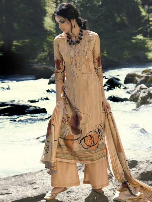 Stylee Lifestyle Beige Pashmina Printed Dress Material