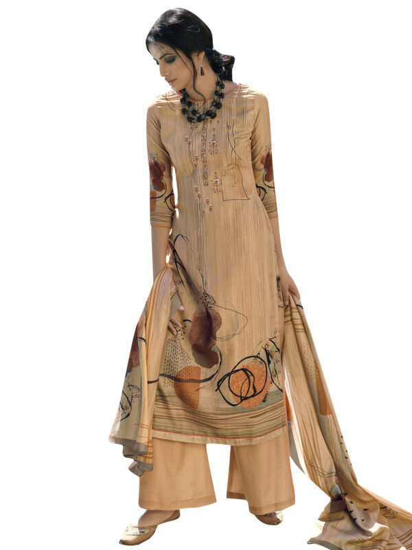 Stylee Lifestyle Beige Pashmina Printed Dress Material