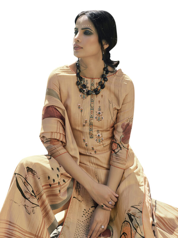 Stylee Lifestyle Beige Pashmina Printed Dress Material