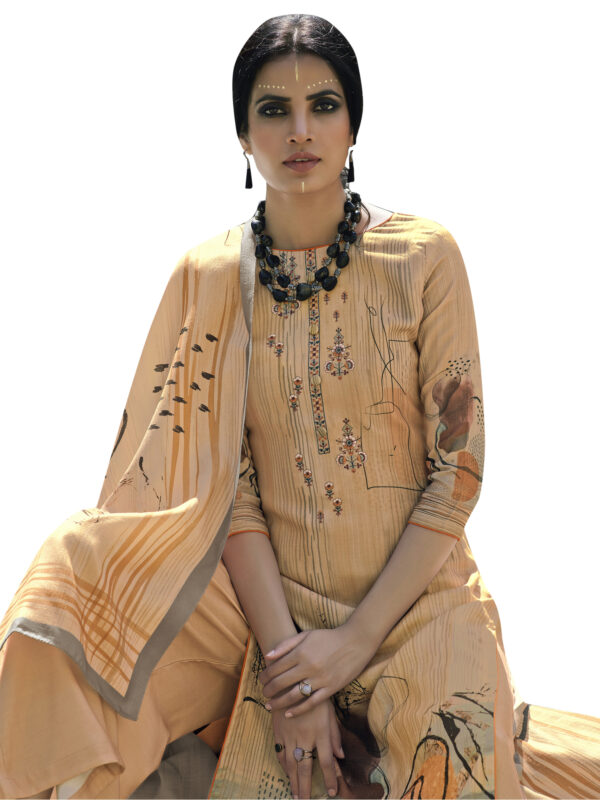 Stylee Lifestyle Beige Pashmina Printed Dress Material