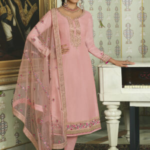 Stylee Lifestyle Peach Tussar Silk Embroidered Dress Material