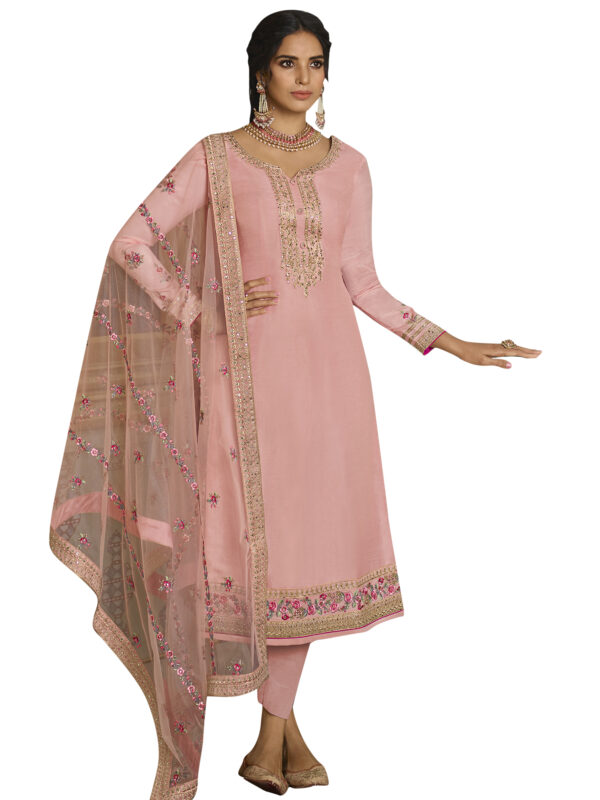 Stylee Lifestyle Peach Tussar Silk Embroidered Dress Material