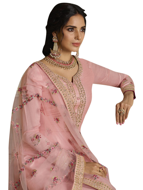 Stylee Lifestyle Peach Tussar Silk Embroidered Dress Material