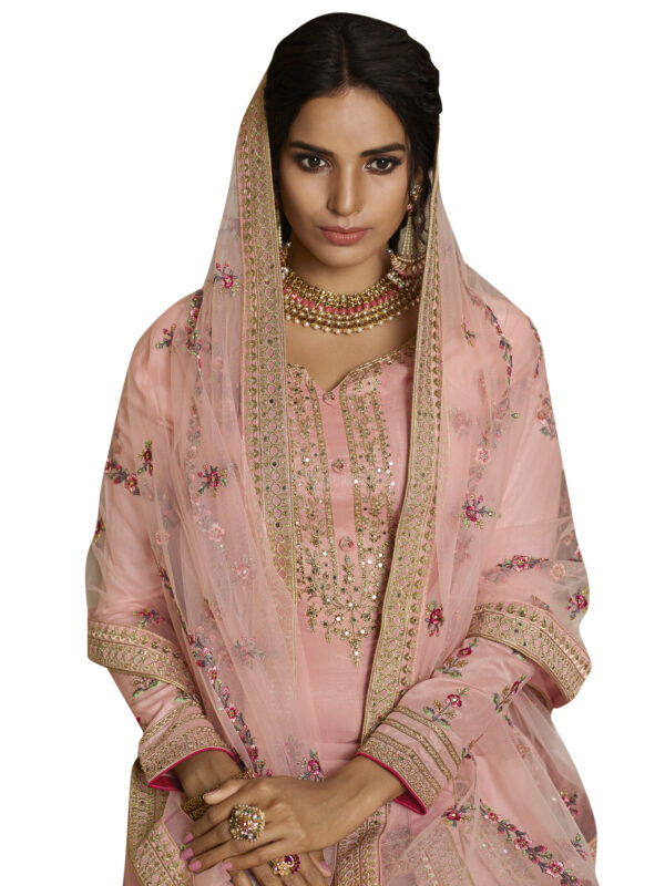 Stylee Lifestyle Peach Tussar Silk Embroidered Dress Material