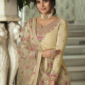 Stylee Lifestyle Beige Tussar Silk Embroidered Dress Material