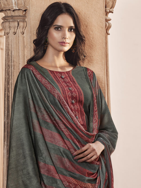 Stylee Lifestyle Olive Green Pashmina Printed Dress Material