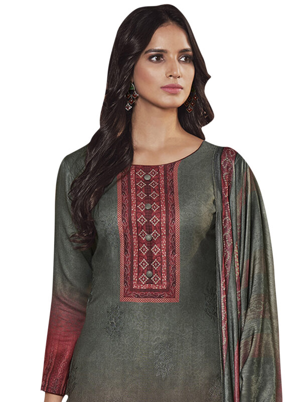 Stylee Lifestyle Olive Green Pashmina Printed Dress Material