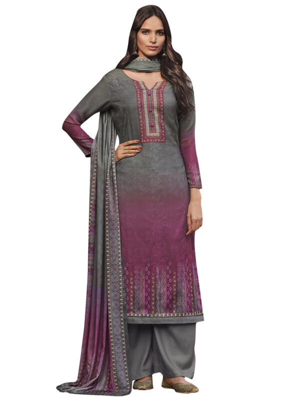 Stylee Lifestyle Grey Pashmina Printed Dress Material