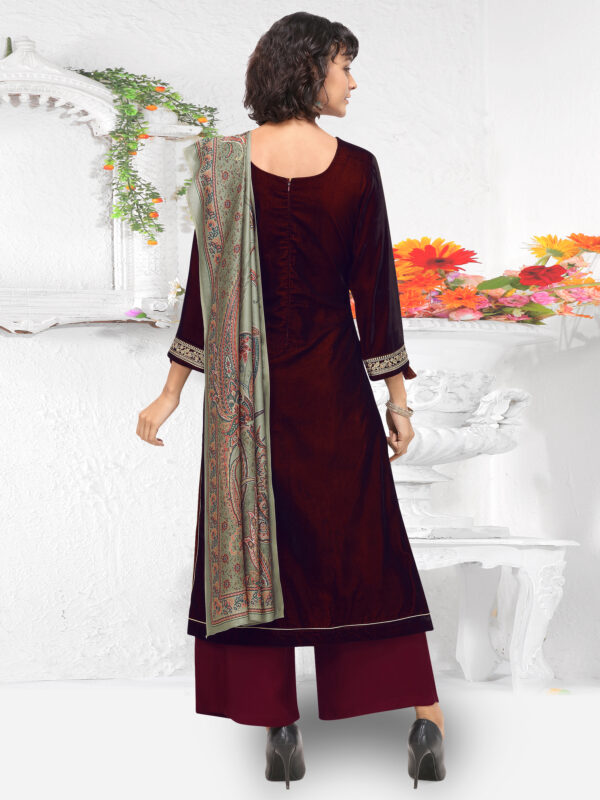 Stylee Lifestyle Maroon Velvet Embroidered Dress Material