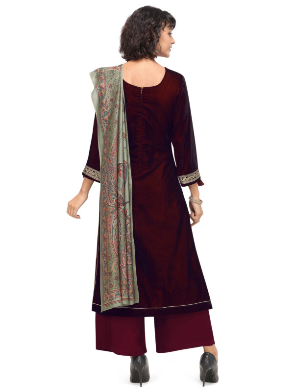 Stylee Lifestyle Maroon Velvet Embroidered Dress Material