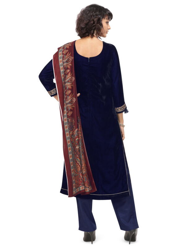 Stylee Lifestyle Blue Velvet Embroidered Dress Material