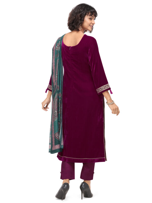 Stylee Lifestyle Magenta Velvet Embroidered Dress Material