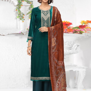 Stylee Lifestyle Green Velvet Embroidered Dress Material