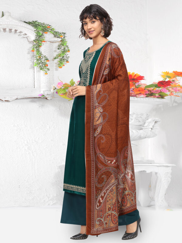 Stylee Lifestyle Green Velvet Embroidered Dress Material