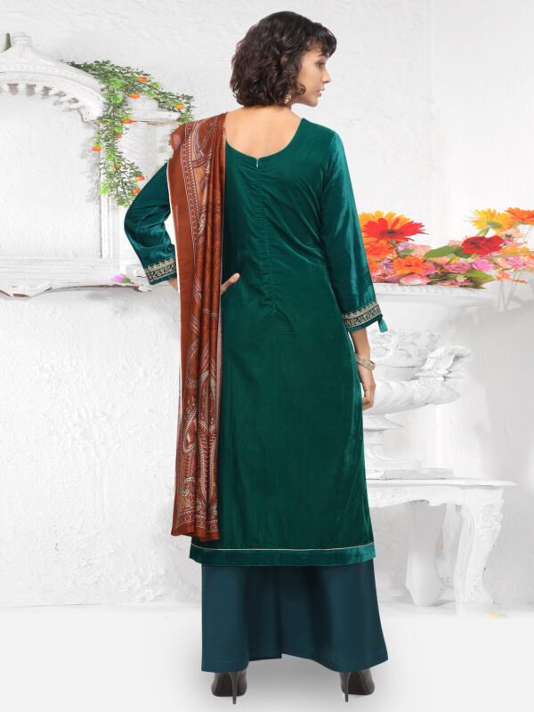 Stylee Lifestyle Green Velvet Embroidered Dress Material