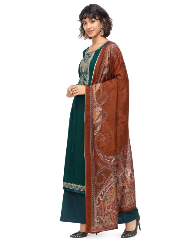 Stylee Lifestyle Green Velvet Embroidered Dress Material