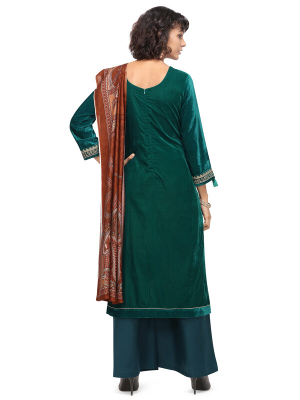 Stylee Lifestyle Green Velvet Embroidered Dress Material