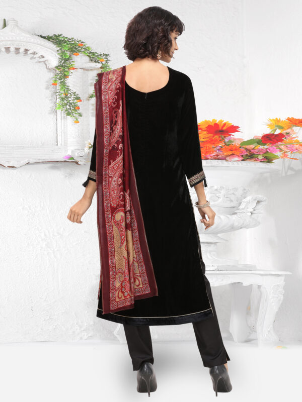 Stylee Lifestyle Black Velvet Embroidered Dress Material