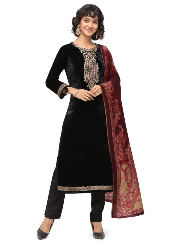 Stylee Lifestyle Black Velvet Embroidered Dress Material