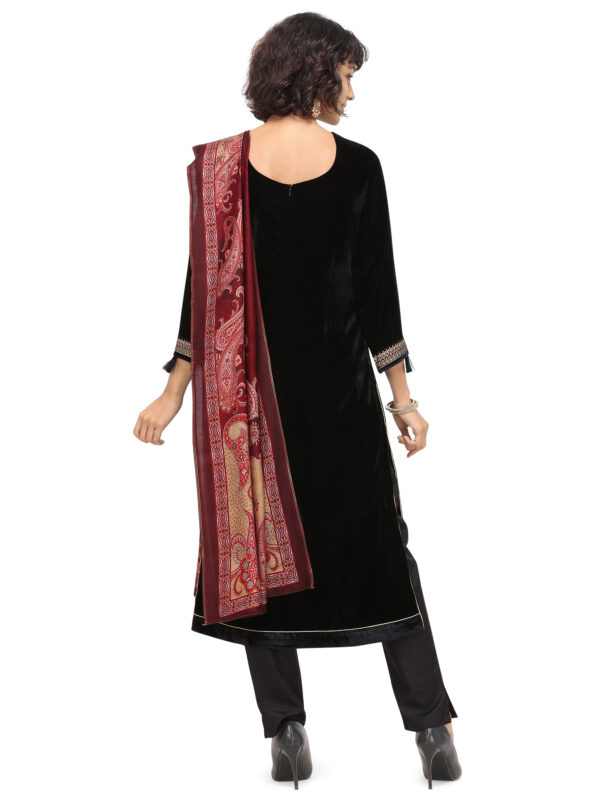 Stylee Lifestyle Black Velvet Embroidered Dress Material