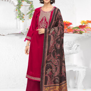 Stylee Lifestyle Red Velvet Embroidered Dress Material