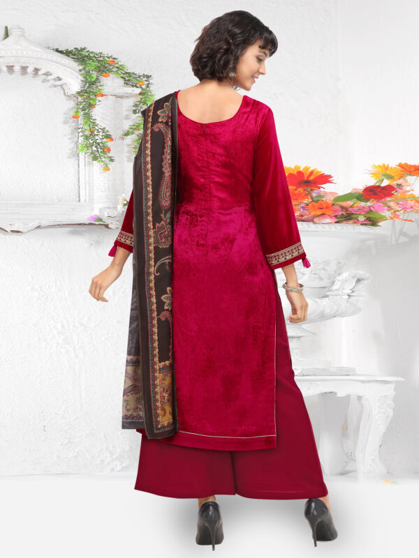 Stylee Lifestyle Red Velvet Embroidered Dress Material