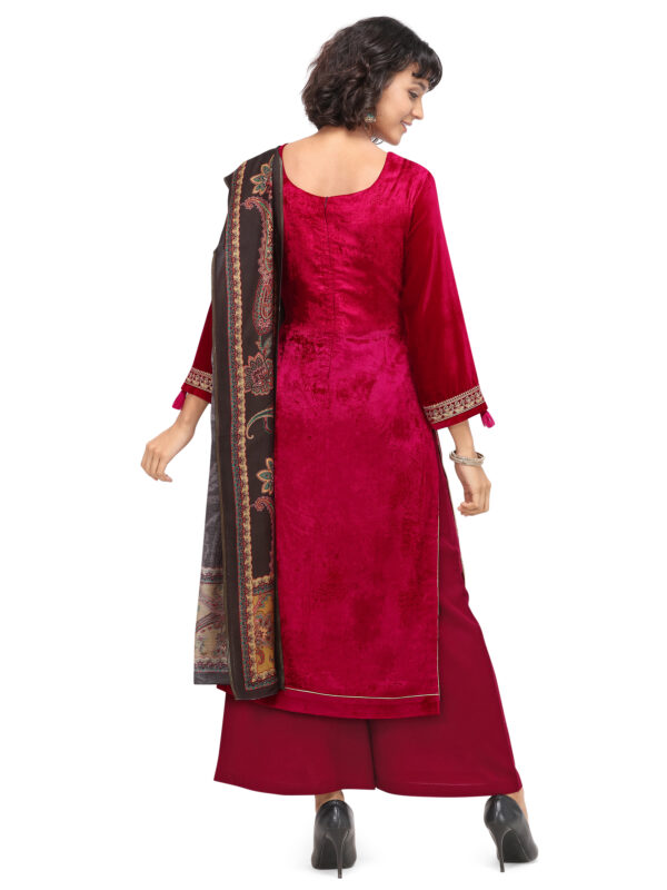 Stylee Lifestyle Red Velvet Embroidered Dress Material