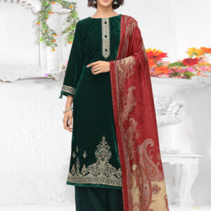 Stylee Lifestyle Green Velvet Embroidered Dress Material