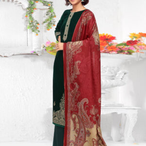 Stylee Lifestyle Green Velvet Embroidered Dress Material