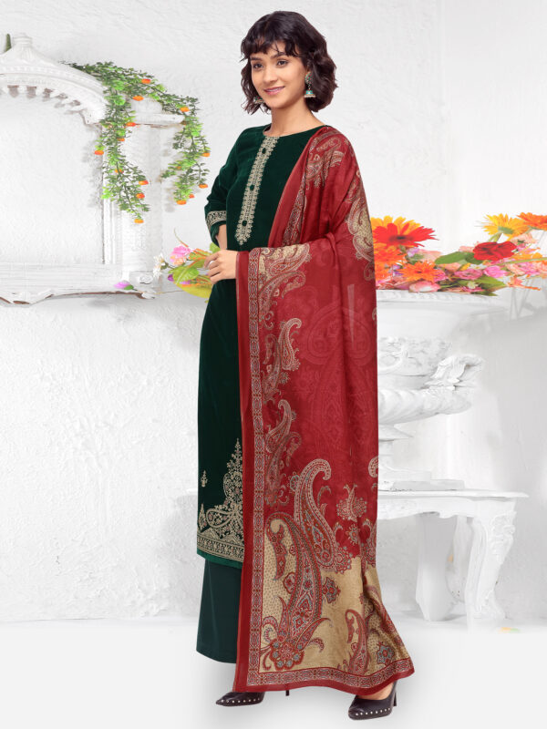 Stylee Lifestyle Green Velvet Embroidered Dress Material