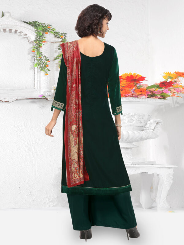 Stylee Lifestyle Green Velvet Embroidered Dress Material