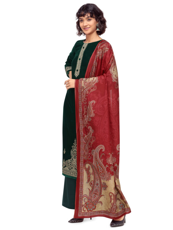 Stylee Lifestyle Green Velvet Embroidered Dress Material