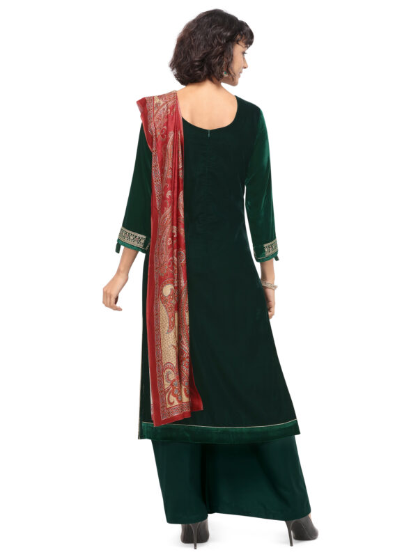 Stylee Lifestyle Green Velvet Embroidered Dress Material