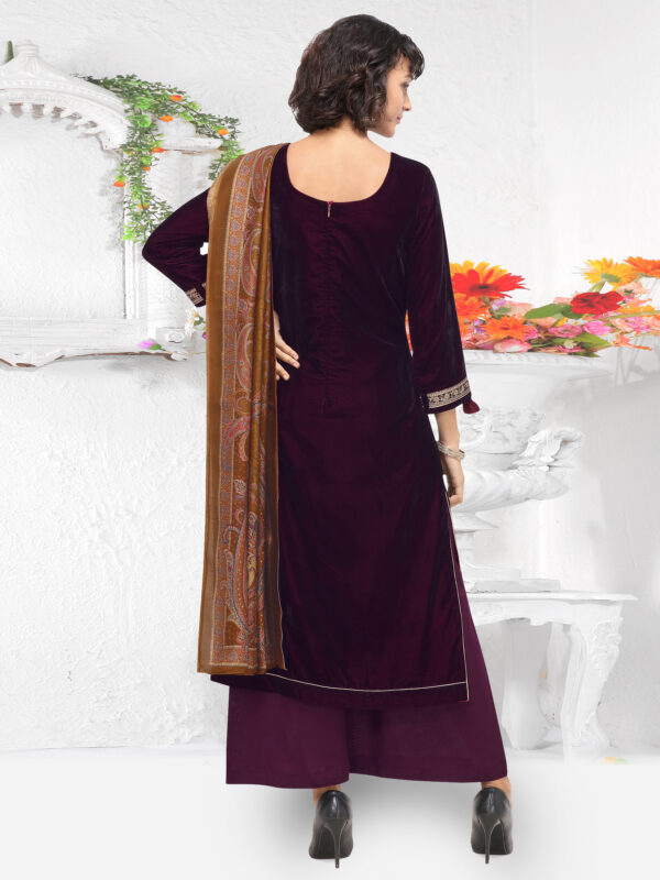 Stylee Lifestyle Purple Velvet Embroidered Dress Material