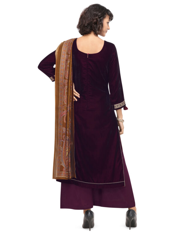 Stylee Lifestyle Purple Velvet Embroidered Dress Material