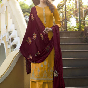 Stylee Lifestyle Yellow Tussar Silk Embroidered Dress Material