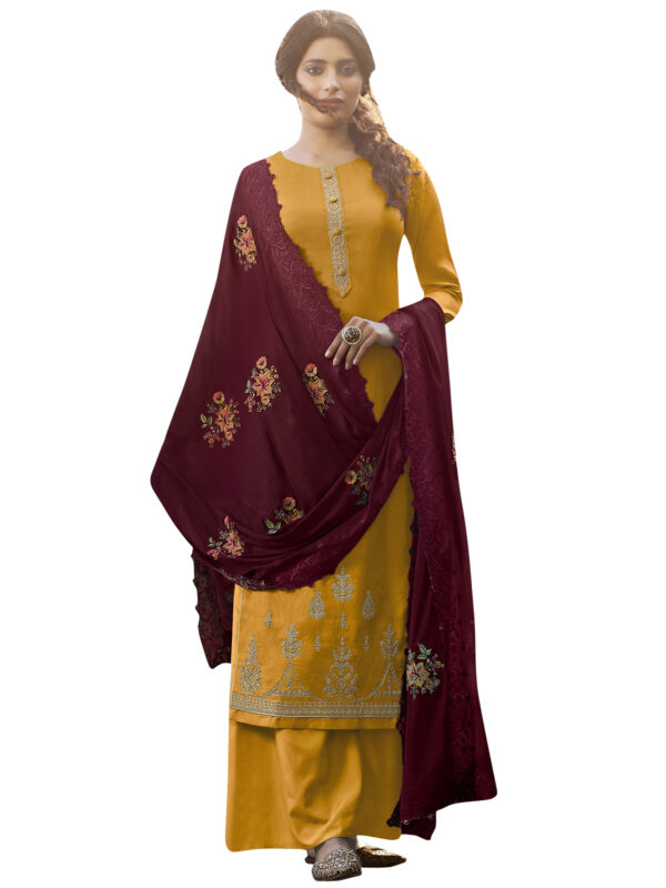 Stylee Lifestyle Yellow Tussar Silk Embroidered Dress Material