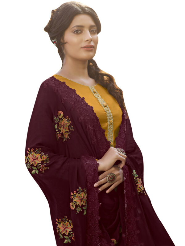 Stylee Lifestyle Yellow Tussar Silk Embroidered Dress Material